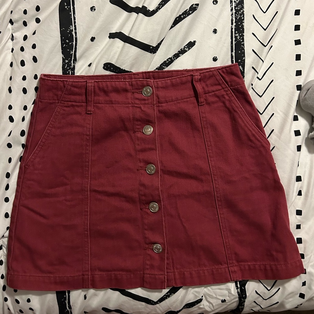Maroon Button Skirt